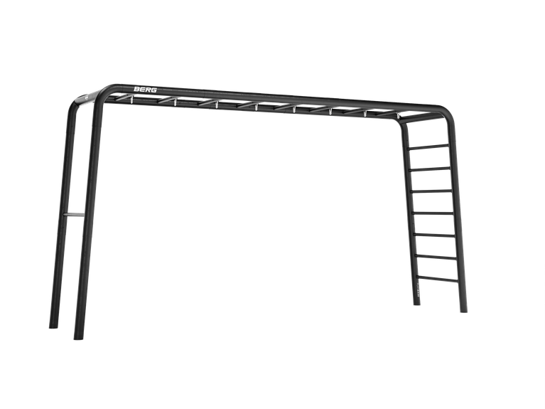 Banner met BERG PlayBase Large met monkeybars – stevig zwart klimrek voor actieve kinderen